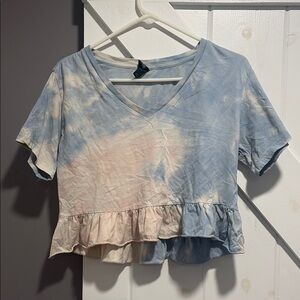 Wild Fable Blue and Pink Tie Dye Crop Ruffled Tee